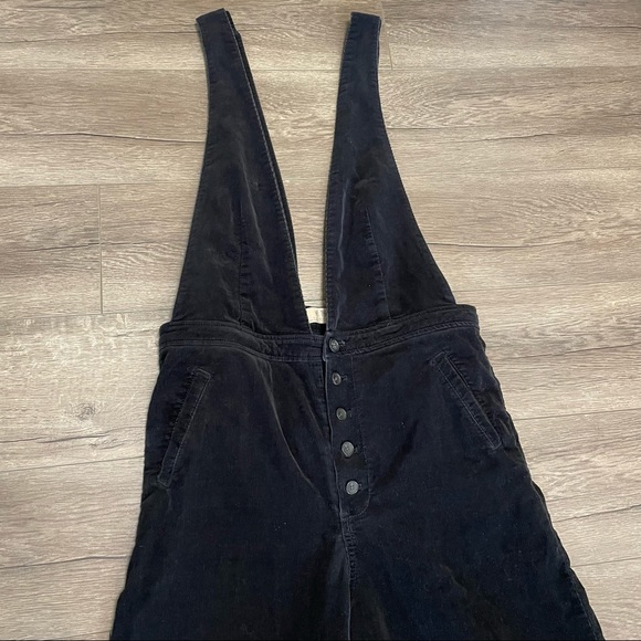 Free People We The Free Black Corduroy Overalls Sz 30 Wide Leg Old School Love - Picture 4 of 9